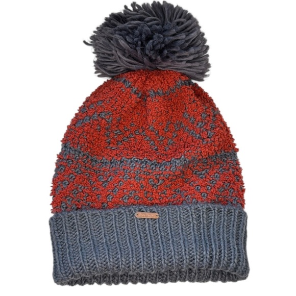 Free People Slouchy Chunky Cable Pom Pom Beanie in Orange & Gray - Picture 1 of 6